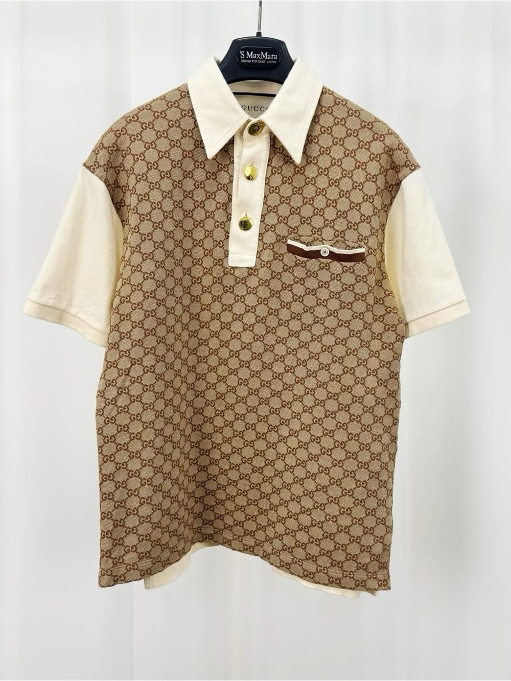 Gucci Beige and Cream GG Monogram Polo Shirt